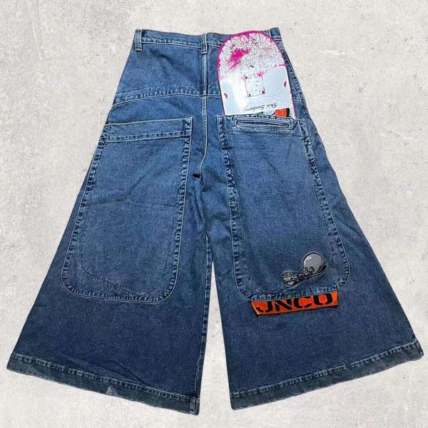 Jeans morados Jeans para hombres de diseñador JNCO Baggy Y2k Bolsillos de hip hop para hombres Jnco Jeans Jeans lavados Pantalones de mezclilla vintage azules Pantalones anchos góticos Harajuku Monopatín 158