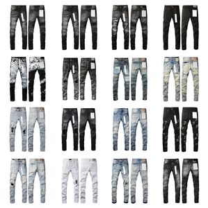 Paarse jeans Designer heren Jean Ksubi gescheurd High Street merk patchgat denim recht mode streetwear Silm