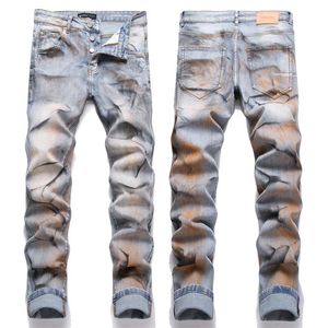 Paarse jeans Designer herenjeans Heren retro patchwork uitlopende broek Wild gestapelde gescheurde lange broek Recht Y2K Baggy gewassen vervaagd voor heren 3580