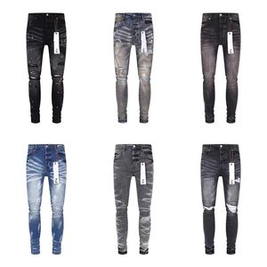 Jeans violets de styliste pour hommes, slim au genou, taille droite, taille 29-40, moto, tendance, trous longs, Denim de rue, vente en gros