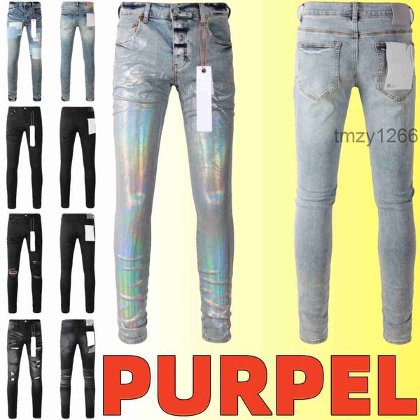 Purple Jeans Designer Hommes Hommes Genou Skinny Taille Droite 28-40 Moto Trendy Long Trou High Street Denim En Gros 2 Pièces 10% 5HMN