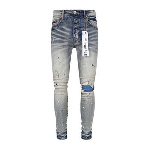 paarse jeans designer herenbroek 2023 nieuwe paarse merk koe lichtgrijze kniepatch gespikkelde herenjeans