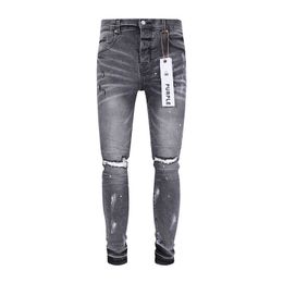 Jean pourpre Designer Mens Pants Style 23SS Am Smoke Grey Worned Hole Brossed Wax Wash Jeans Automne / Winter High Street Fashion Brand pour hommes et femmes