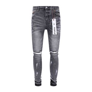 Purple Jeans Designer Mens Pants Style 23SS Am Smoke Grijs versleten Gat Borde Wax Wash Jeans Herfst/Winter High Street Fashion Brand voor mannen en vrouwen