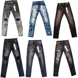 paarse jeans designer heren paarse jeans herenskinny jeans luxe designer denim broek verweerde gescheurde biker zwart blauwe jeans slim fit motorfiets