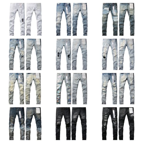 jeans morados jeans rasgados de diseñador jeans de diseñador de alta calidad jeans miri jeans de moda para hombre pantalones estilo motocicleta pantalón de mezclilla bordado de motociclista desgastado Parche L