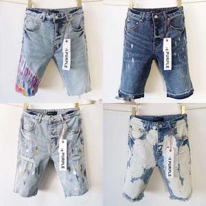 Paarse jeans ontwerper korte heren kort paars merk jeans rechte gaten casual zomer nachtclub blauwe damesstijl luxe patch dezelfde stijl 951