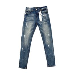 jeans violets jeans pile de créateurs imprimés à points blancs pantalons skinny extensibles pour hommes pantalons à glissière en détresse pour hommes patchs en daim denim stretch jeans de créateur pour hommes