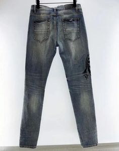 paarse jeansontwerpers Jean Hombre -broek Men Borduurwerk patchwork gescheurd merk motorfiets pant heren mager gescheurd voor trend vintage broek