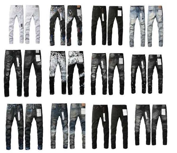 Jeans violets de styliste pour hommes, coupe cintrée de moto noire de luxe, pour décontracté, tout nouveau Graffiti déchiré