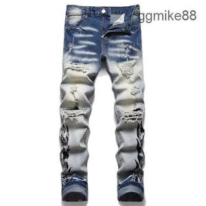 Jeans morados para hombre de diseñador Jeans apilados Hombres Denim Tears Jeans desgastados y rasgados Biker Blue Men Slim Pencil Jeans Slim Fit Motorcycle Hip Hop H32Q