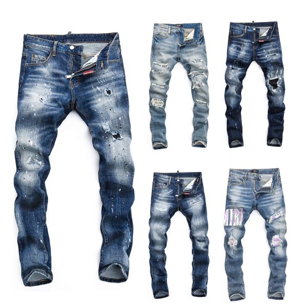 Jeans violets pour hommes jeans de marque shorts droits au genou pour hommes à la mode longue droite déchirée jeans de rue taille 28-38