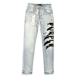 Paarse jeans voor gestapelde heren Ritssluiting Klassieke letterbroek Denim Street chic Casual joggingbroek Grote jongensjeans Slim-fit jeans met hoge stretch 28-38