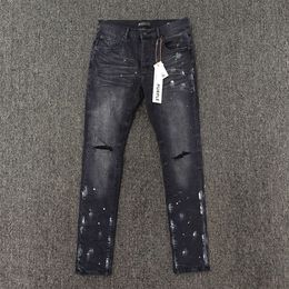 jeans violet concepteur de concepteur de jeans violet marque à basse hauteur masculine slim slim élastique classique à l'ancienne résine perforée en résine noire denim