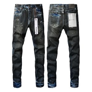 Jeans violet concepteurs de concepteurs high street bleu denim slim fit peinture graffiti motif masculine violet pour hommes pantalon noir