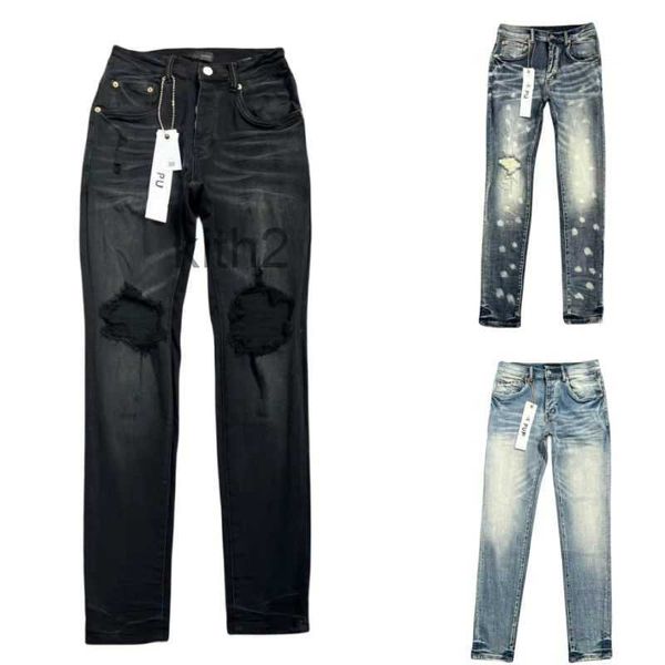 Pantalones vaqueros morados para hombre Diseñador de alta calidad Miri Moda para hombre Pantalones estilo motocicleta Pantalón desgastado Rasgado Biker Bordado Parche L6 6NMJ