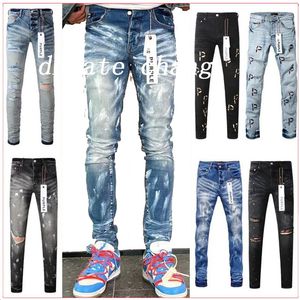 Paarse jeans heren jeans ontwerpers jeans High Street blauw denim slim fit verf graffiti patroon herenjurk paars voor heren zwarte broek 932588952