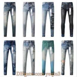 Paarse jeans herenjeans Street Fashion Designer Knopen Zwart Stretch Elastisch Skinny Ripped Jeans Knopen Hip Hop Modemerk Broek jeans voor heren Wit zwarte broek