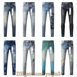 Jeans Purple Jeans Men Jeans Botones de diseñador de moda de la calle Negro Black Elástico Skinny Risk Butones Hip Hop Fashion Pants Jeans para hombres Pantalones blancos negros