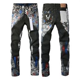 Jeans pourpre jeans de créateur masculin Jeans 2024 Pantalons de randonnée Ripped Hip Hop High Street Fashion Brand Paint