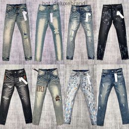 Paarse jeans Heren designer MIRI jeans Hoge kwaliteit mode denim broek Coole stijl luxe jeans Gescheurde gescheurde motorfiets Zwart Blauwe jeans slim fit voor motorfiets Maat 28-40