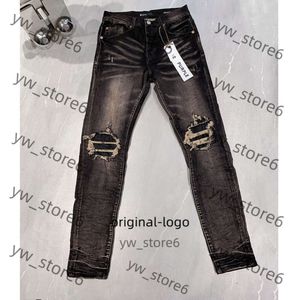 Paarse jeans heren jeans ontwerper paars merk heren mannelijk licht blauw paars merk jeans high street denim verf graffiti patroon beschadigd gescheurde skinny broek 5353