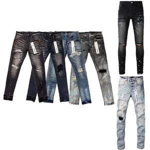 Paarse jeans heren ontwerper denim printing borduurbroek mode gaten broek te us maat 28-40 hiphop verontruste ritssluiting 29-40