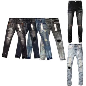 Paarse jeans herenontwerper denim printing borduurpak mode gaten broek us maat 28-40 hiphop verontruste ritssluiting 29-40 9xno