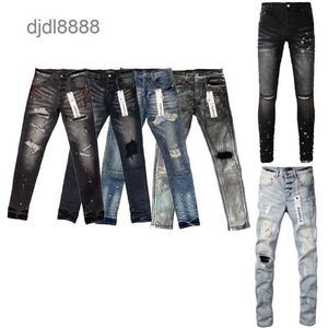 Paarse jeans heren ontwerper denim printing borduurbroek mode gaten broek te us maat 28-40 hiphop verontruste ritssluiting 29-40 k5ld