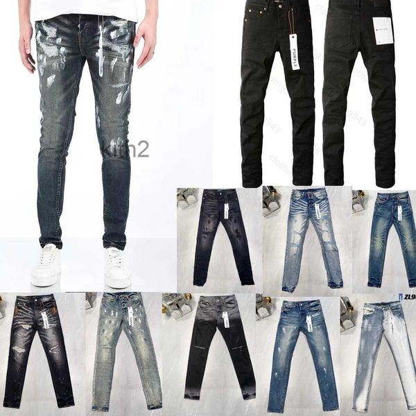 Pantalones vaqueros morados de diseñador para hombre, pantalones de motociclista rasgados negros desgastados, ajustados, pantalones de motociclista para hombre, diseño de moda para hombre, ropa de calle, talla 29-40. Y3U7