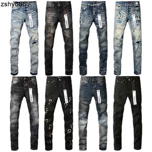 paarse jeans heren designer borduurwerk quilten gescheurd voor trend merk vintage pant casual solide klassieke rechte jean