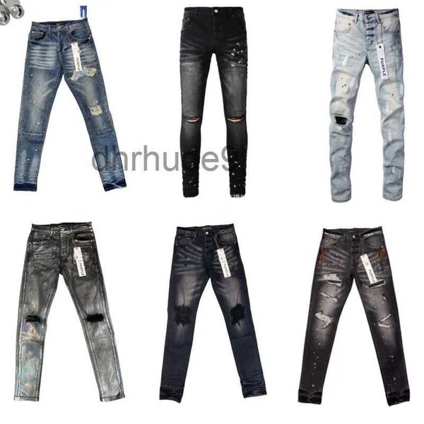 Purple Jeans Hommes Designer pour Femmes Pantalons Pantalons Noirs Haut de Gamme Qualité Broderie Quilting Ripped Tendance Marque Vintage Pantalon Fold Slim XIP1