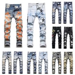 Diseñador para hombre Amirs Jeans Hombres Skinny Jean Hip Hop Moda Ripped Bordado Pantalones de pierna recta Streetwear Slim Fit Denim Pant Pantalones Carta Star Jeans para hombre