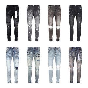 jeans violets jeans de créateur pour hommes pour pantalons pour hommes broderie courtepointe déchirée pour la marque tendance pantalon vintage pour hommes plier slim skinny jeans de mode