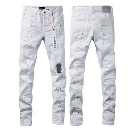 Paarse jeans heren designer jeans luxe jeans pant stacked broek biker borduurwerk gescheurd voor trend size jeans heren tranen Europees Jean Hombre Mens Pants Y2