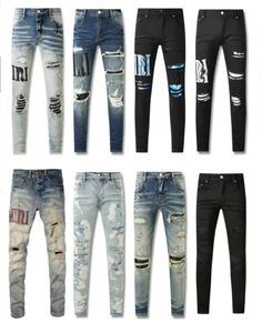 paarse jeans heren designer jeans skinny jeans heren potloodbroek gat katoenprint hiphop zwarte jeans denim broek modebroek high-end kwaliteit slanke fit jeans#294