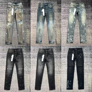 Paarse jeans herenontwerper Skinny gescheurde fietser slanke rechte broek voor man denim