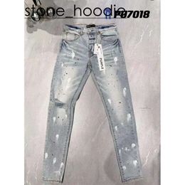Paarse jeans heren borduurwerk quilten gescheurd voor trend merk vintage broek casual effen klassieke rechte jeans voor mannen motorfiets paarse jeans designer broek 2811