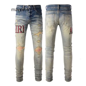 Jeans pourpre pour hommes jean 2024 de la mode demin street amiirii brodé