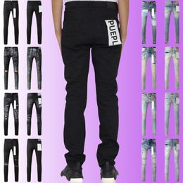 Jeans violets Jeans pour hommes Jeans de créateur Mode Slim Skinny High Street Denim Bleu clair Pâte Tissu Trou Taille 40 Hip Hop Gros Pièces % de réduction