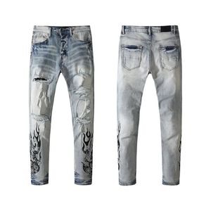 Jeans violets Jeans pour hommes Jeans de créateur mode Slim Skinny High Street Denim bleu clair pâte tissu trou taille violet Hip Hop Amirir Jeans Ksubi Jeans 4374