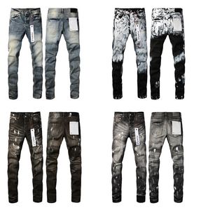 Paarse jeans Herenjeans Modetrends Distressed Black Ripped Biker Slim Fit Motorcycle Mans zwarte broek