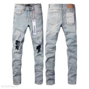 Paarse jeans heren luxe ontwerper Pant Stacked broek Biker -borduurwerk gescheurd voor trend maat mannen tranen Europese Jean Hombre -broek
