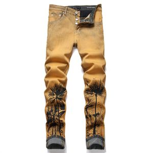 jeans violets jeans de luxe pour hommes jeans de créateur pantalon empilé broderie de motard déchiré pour les jeans de taille tendance hommes larmes jean européen hombre pantalon pour hommes # 921