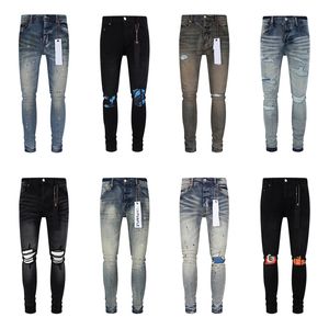 paarse jeans heren luxe jeans designer jeans pant stacked broek fietser borduurwerk gescheurd voor trend size jeans heren tranen Europese Jean Hombre Mens Pants 29-40