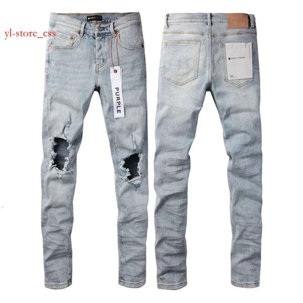 Purple Jeans Jeans de luxe pour hommes, pantalon de styliste de haut niveau, pantalon empilé, broderie de motard déchiré pour taille tendance, Jeans Men Purple Brand Jeans 7767