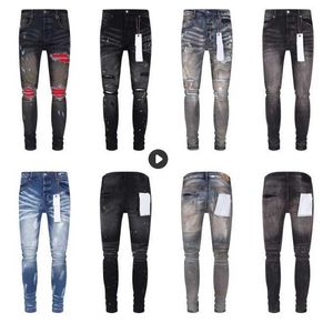 Paarse jeans Heren Luxe lente en herfst Nieuw merk Letterprint Slanke mode High Street Hip Hop Faded Stacked Plus-size