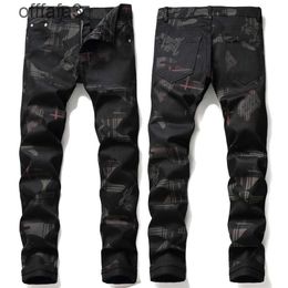 paarse jeans herenbroek 2021 herfstmodeontwerp bedrukte zwarte stretch heren high-end merk gepersonaliseerde casual broek