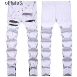 purple jeans mens pant Otoño e Invierno Pantalones Vaqueros Moteados Blancos Pantalones de Marca de Moda con Puntos Lacados para Hombres Versión Coreana Tendencia de Personalidad Pies Elásticos Slim Fit