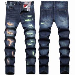 paarse jeans herenbroek modemerk gebroken jeans herenborduurwerk koreaanse donkere casual bedelaarbroek grote slanke lange